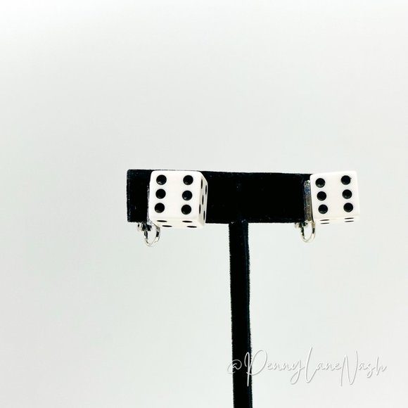 Vintage White Whole Dice Clip On Earrings - Picture 2 of 9